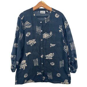 Chicos Design Womens Top Tunic Sz L Black Artsy Art2Wear Modern Edgy Lagenlook